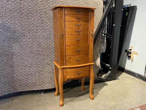 Blonde Jewelry Chest w/ Side Open Hanging Storage
