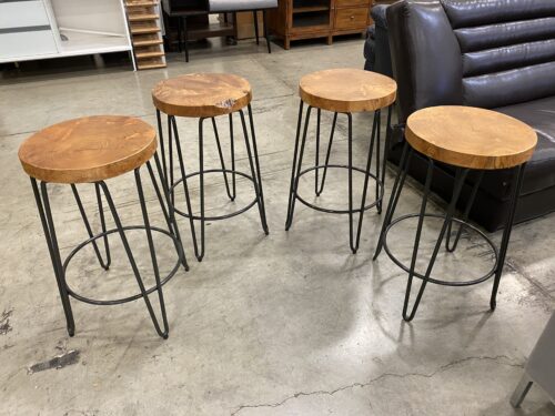 CRATE & BARREL Set of 4 Rustic Live Edge Counter Stools
