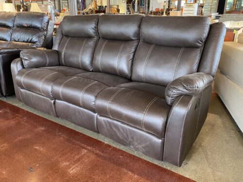 Deep Brown Manual Recliner Sofa w/ Contrast Stitching