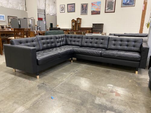 IKEA Morabo Black Tufted Leather L-Shaped Sectional