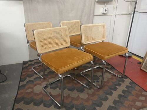 Kick Tube Frame Velvet Rattan Chairs (Set of 4)