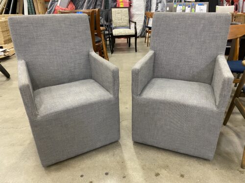 RESTORATION HARDWARE Ellison Track Arm Fabric Dining Chairs in Grey (Set of 2)