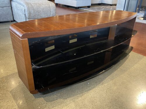 Modern Curved Tempered Glass Shelf Media Stand