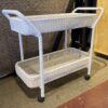 White Wicker-Look Rolling Bar Cart