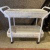 White Wicker-Look Rolling Bar Cart