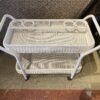 White Wicker-Look Rolling Bar Cart