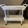 White Wicker-Look Rolling Bar Cart