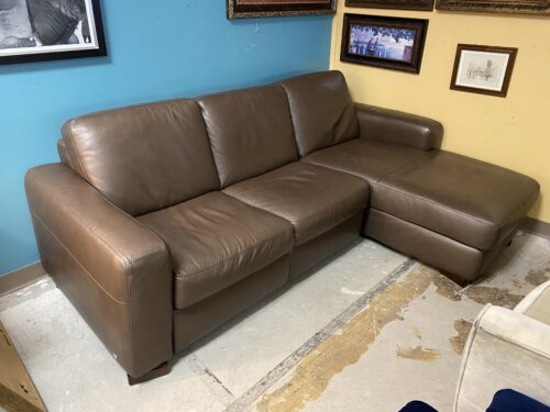 ITALSOFA Brown Leather Sofa w/ Chaise Lounge