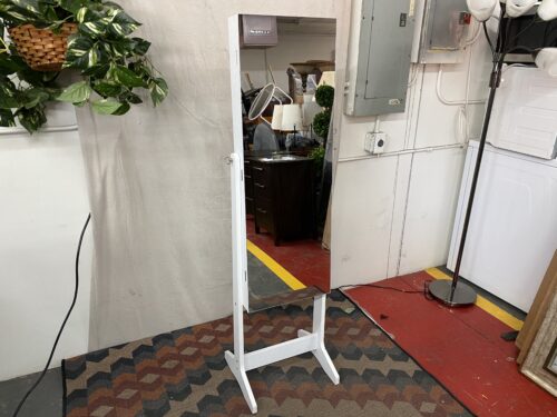 NICETREE White Standing Mirror w/ Locking Jewelry Cabinet