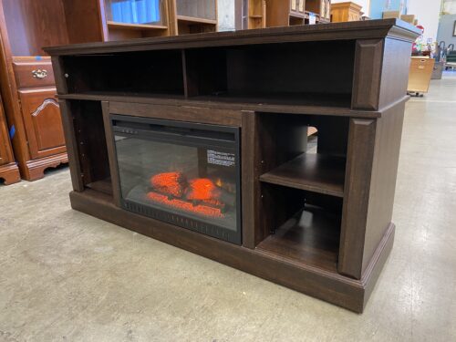 Dark Wooden Fireplace Console Table w/ Remote