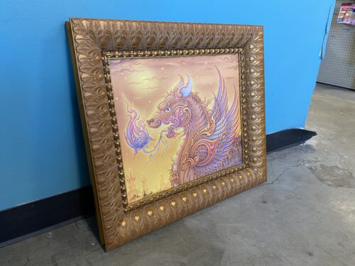Intricate Gold Painted Framed Short Nosed Chinese Dragon Art