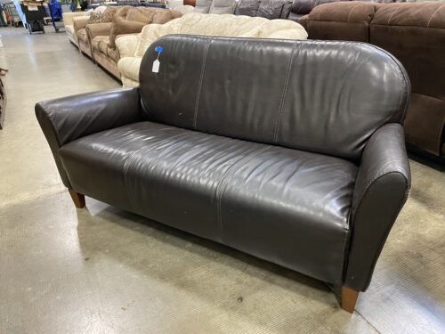 Black Leather Loveseat with Wooden Legs