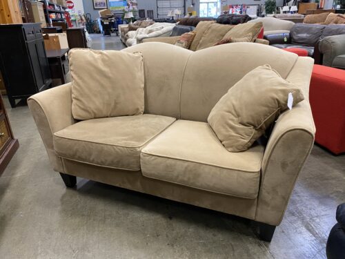 Light Brown Curved Back Velvet Loveseat
