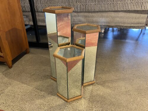 Vintage Mirrored Hexagon Shaped Columns (Set of 3)
