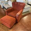 Panel Tufted Red Club Chair with Ottoman