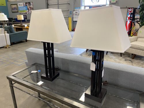 Geometric Wood Base Table Lamps (Set of 2)