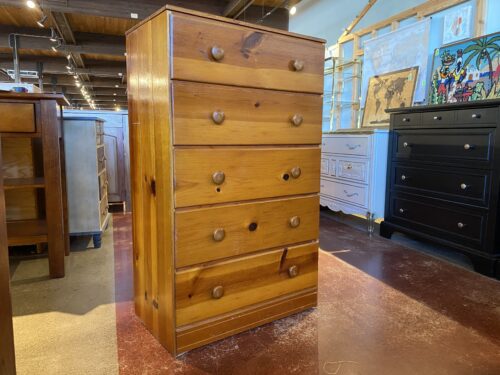 Pine Five Drawer Tallboy Dresser
