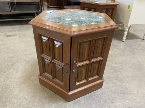 Wooden Hexagon Side Table with Green Stone Top