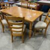 Natural Pine Wood Dining Set with 6 Chairs and Leaf Extension