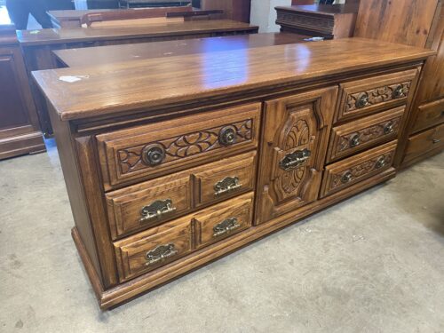 Carved Wood Dresser with 9 Drawers