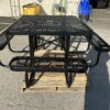 Square Steel Commercial Metal Outdoor Picnic Table with Umbrella Hole - Black