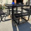 Square Steel Commercial Metal Outdoor Picnic Table with Umbrella Hole - Black