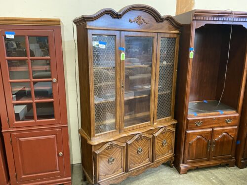 Colonial Style Cherry Stained Buffet with Glass Cabinets