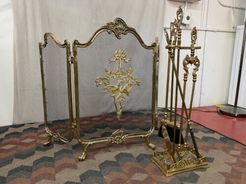 Italian Brass Fireplace Set