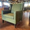 Blue and Green Square Pattern Upholstered Wingback Armchair