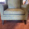 Blue and Green Square Pattern Upholstered Wingback Armchair