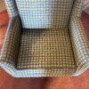 Blue and Green Square Pattern Upholstered Wingback Armchair