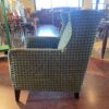 Blue and Green Square Pattern Upholstered Wingback Armchair