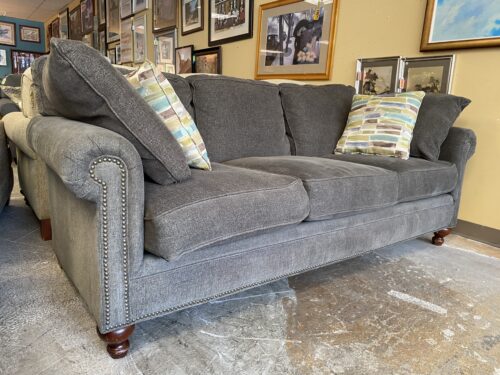 Sage Green 3-Seat Sofa w/ Decorative Pillows