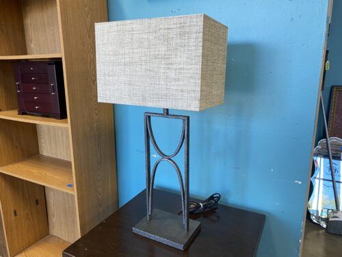 Aged Silver Rectangular Metal Table Lamp