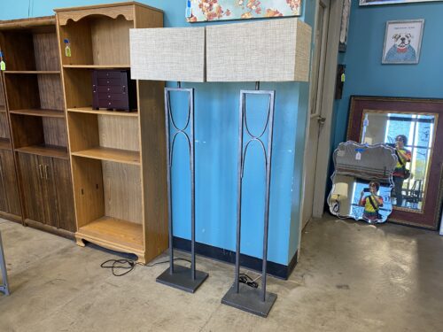 Aged Silver Rectangular Metal Floor Lamps (Set of 2)