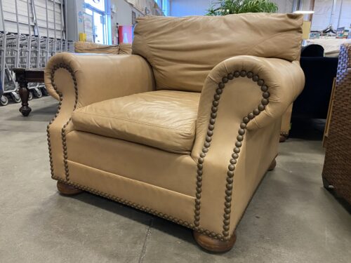 CRAFTWORK Classic Tan Leather Armchair w/ Nailhead Trim