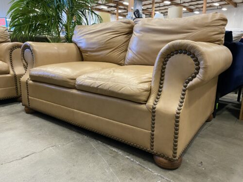 CRAFTWORK Classic Tan Leather Loveseat w/ Nailhead Trim