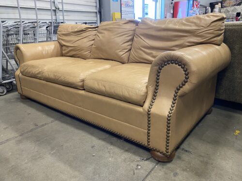 CRAFTWORK Classic Tan Leather 3-Seat Sofa w/ Nailhead Trim