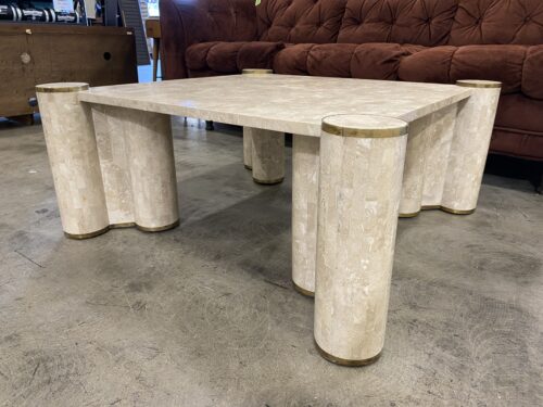 Square Veneer Coffee Table w/ Brass Accents