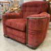 Art Deco Burgundy Accent Chair w/ Wood Frame