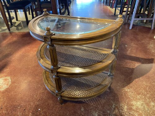 Vintage Rattan and Glass Three Tier Semi-Circle Side Table