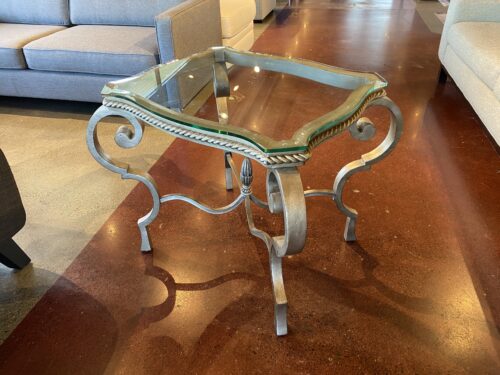 Neoclassical Style Glass Top Side Table