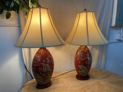 Oriental Hand Painted Floral Table Lamps (Set of 2)