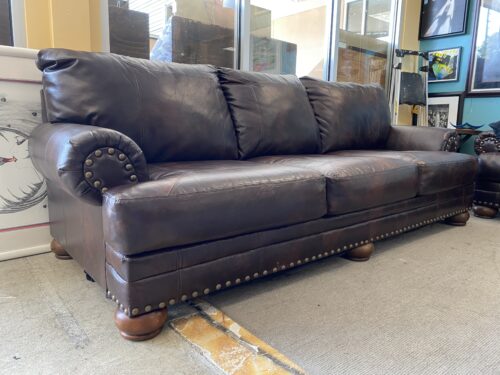 ASHLEY Blended Leather 3-Seat Sofa w/ Nailhead Trim