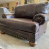 ASHLEY Blended Leather Wide Armchair w/ Nailhead Trim