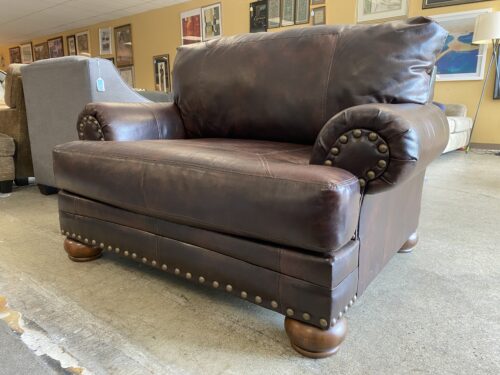 ASHLEY Blended Leather Wide Armchair w/ Nailhead Trim