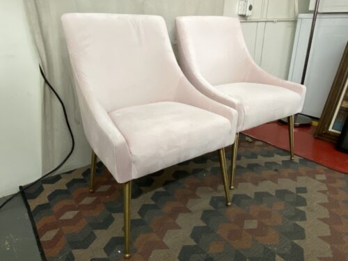 TOV Pink Velvet Side Chair w/ Gold Accents (Set of 2)