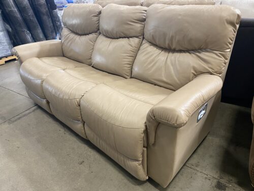 LA-Z-BOY James Reclining Beige Leather 3 Seat Sofa
