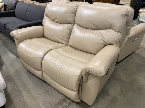 LA-Z-BOY James Reclining Beige Leather Loveseat