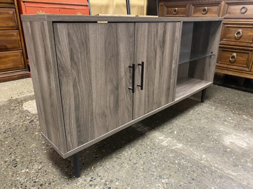 WALKER EDISON Nora 48" 2 Door Glass Corner TV Stand in Slate Gray